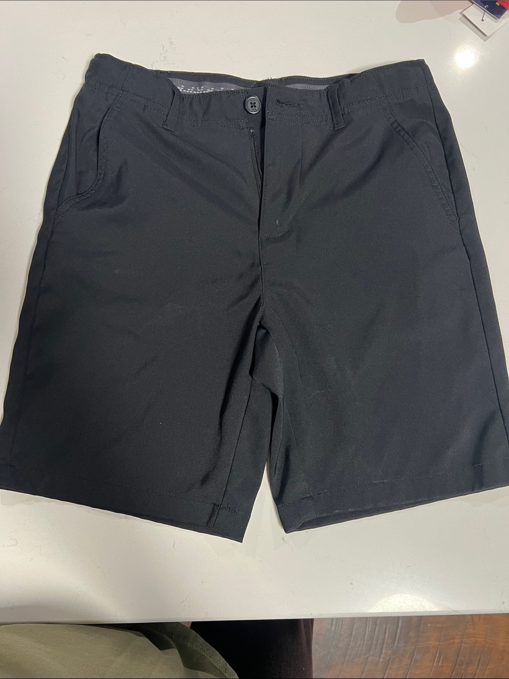Boys Black Flat-Front Performance Shorts